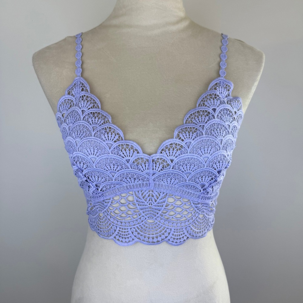 Free People Intimate Lilac Sunrise to Sunset Bralette Crochet Lace Crop Top Sz S